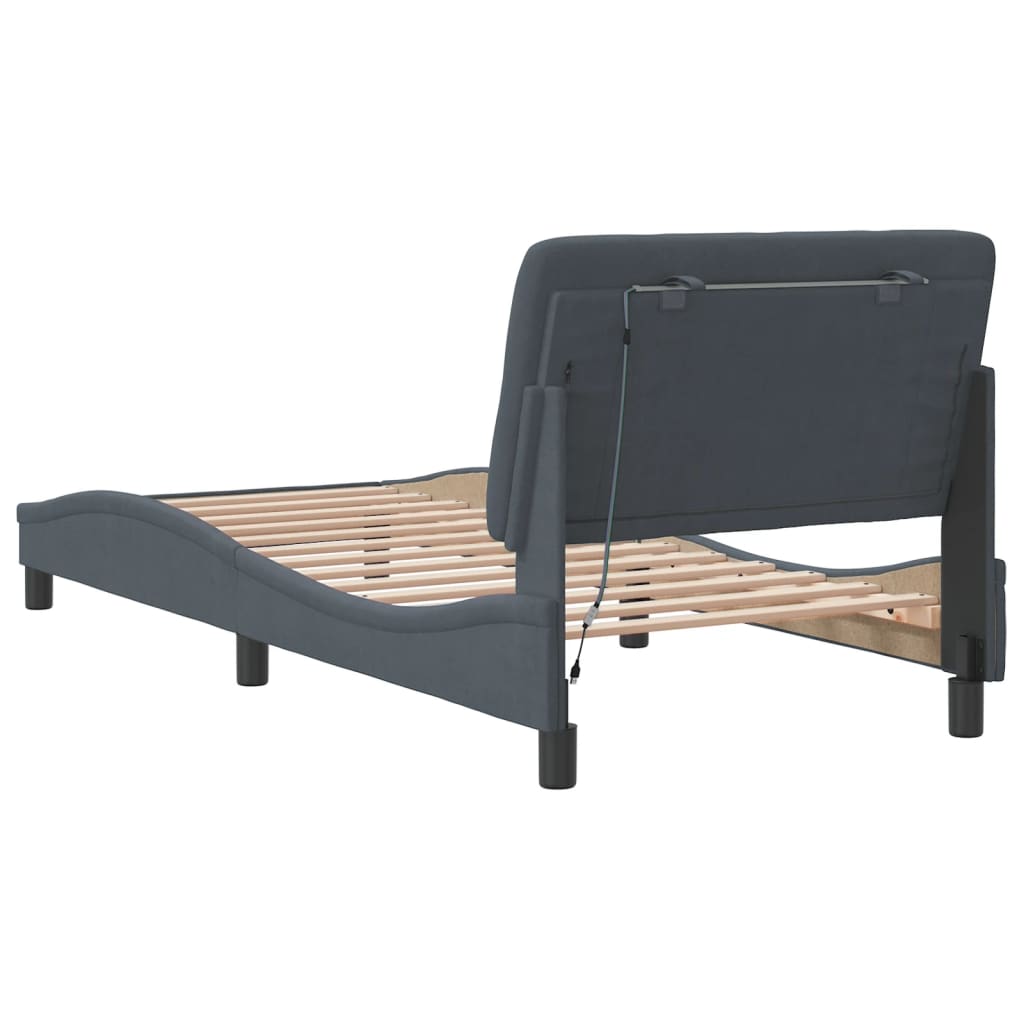 Cadre de lit avec LED sans matelas gris foncé 90x200 cm velours - XIOS
