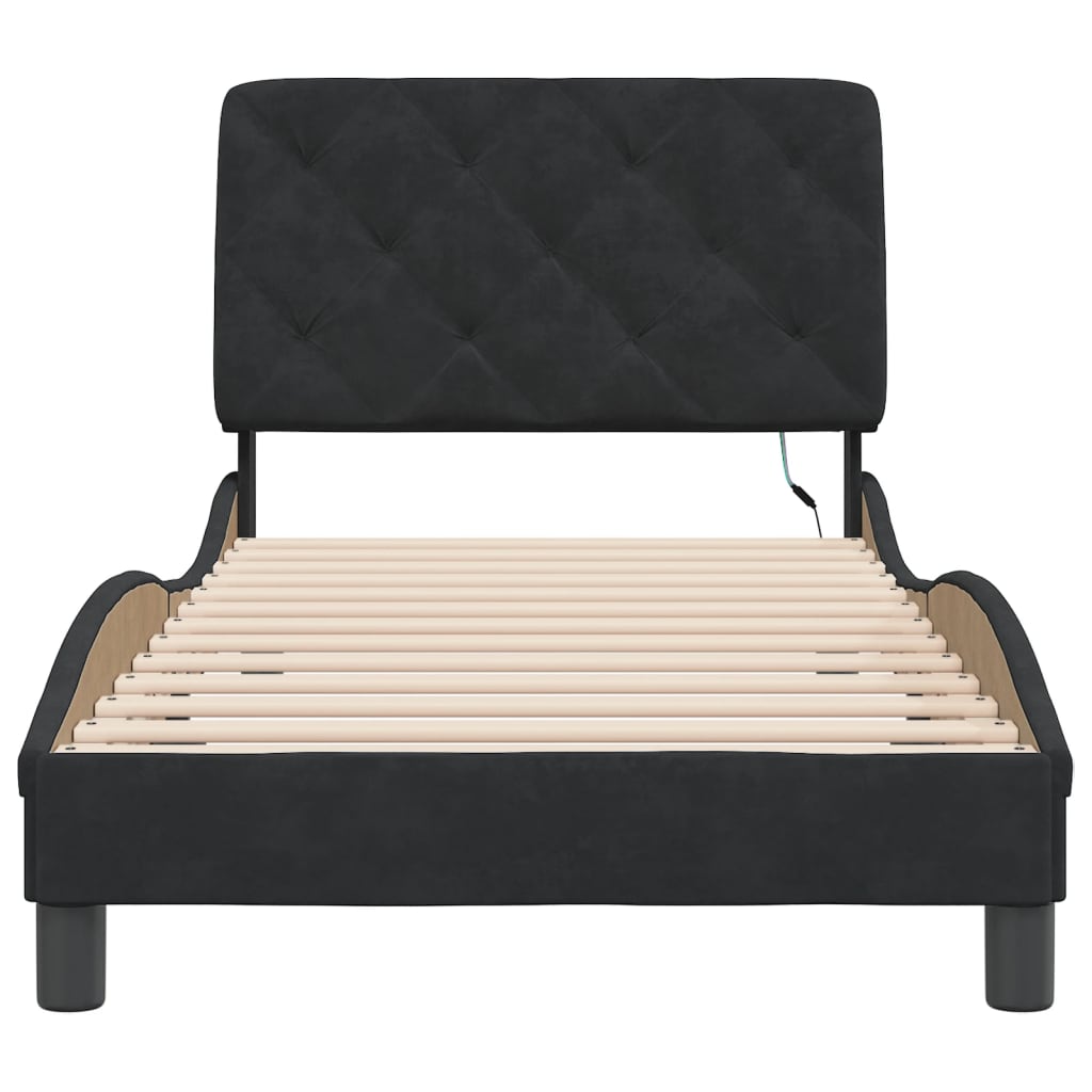 Cadre de lit avec LED sans matelas noir 90x200 cm velours - XIOS