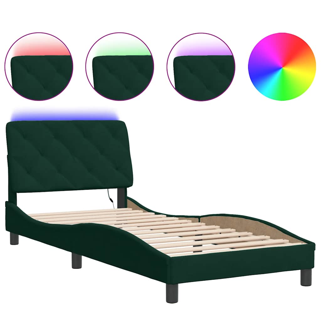 Cadre de lit avec LED sans matelas vert foncé 90x200 cm velours - XIOS