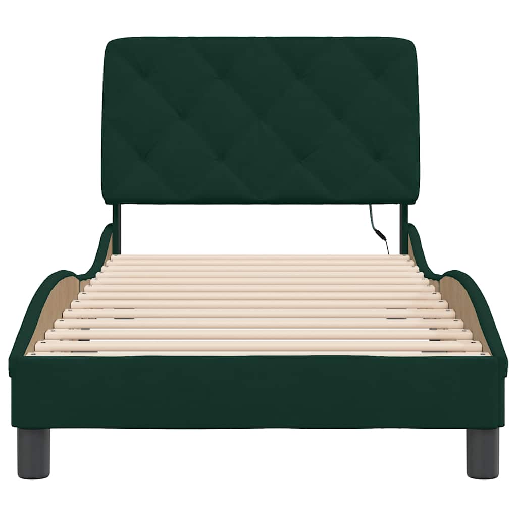 Cadre de lit avec LED sans matelas vert foncé 90x200 cm velours - XIOS