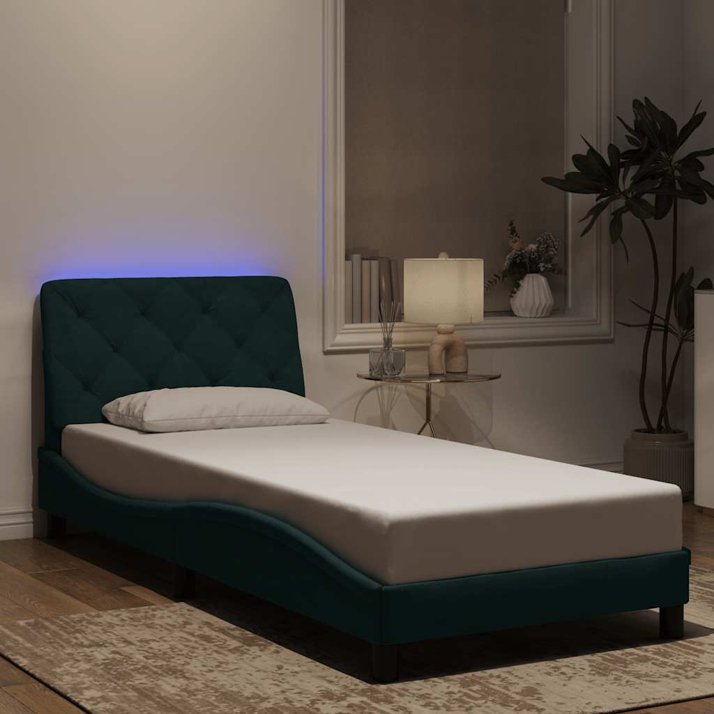 Cadre de lit avec LED sans matelas vert foncé 90x200 cm velours - XIOS