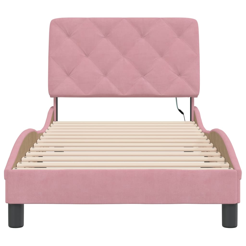 Cadre de lit avec lumières LED rose 90x200 cm velours - XIOS