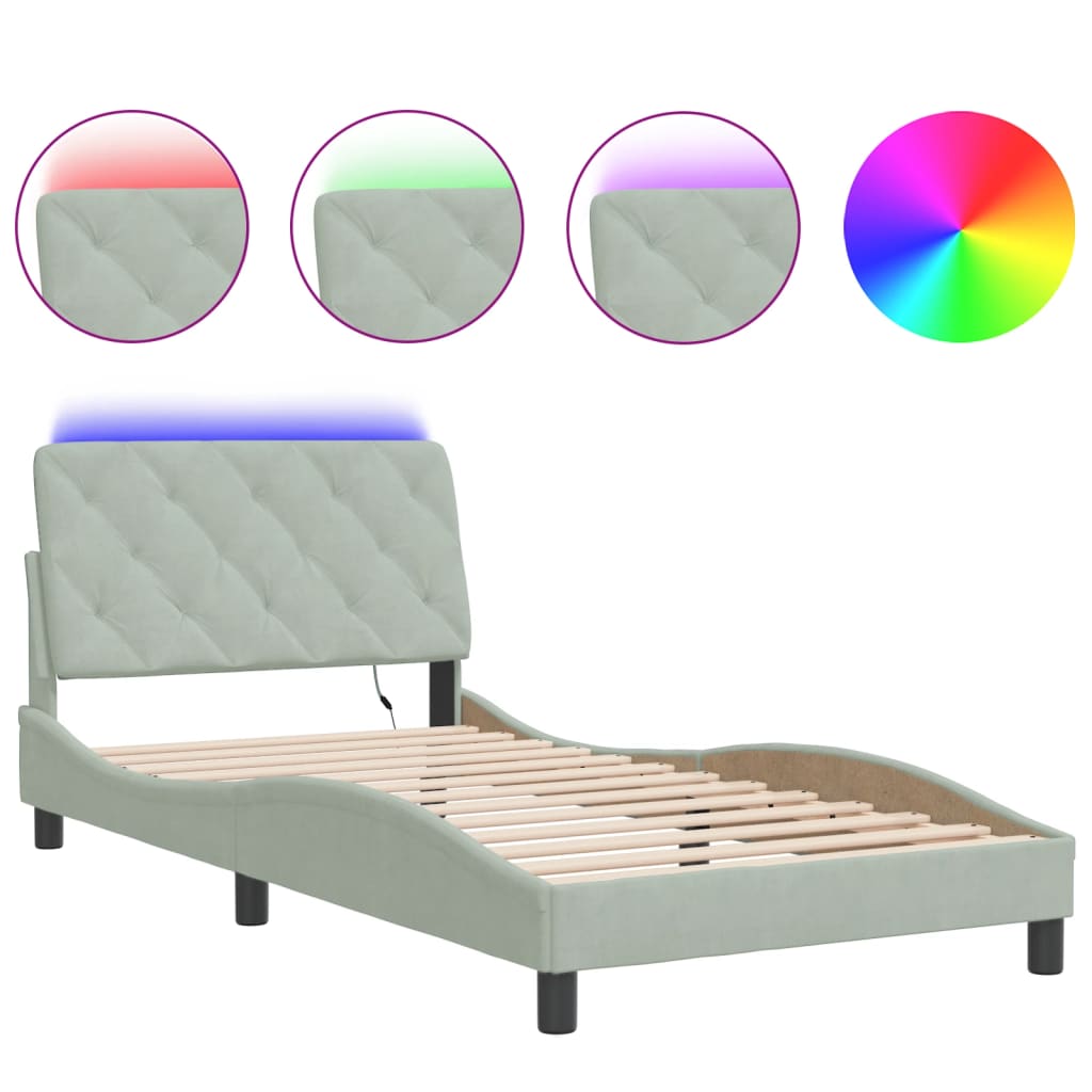 Cadre de lit avec LED sans matelas gris clair 100x200cm velours - XIOS