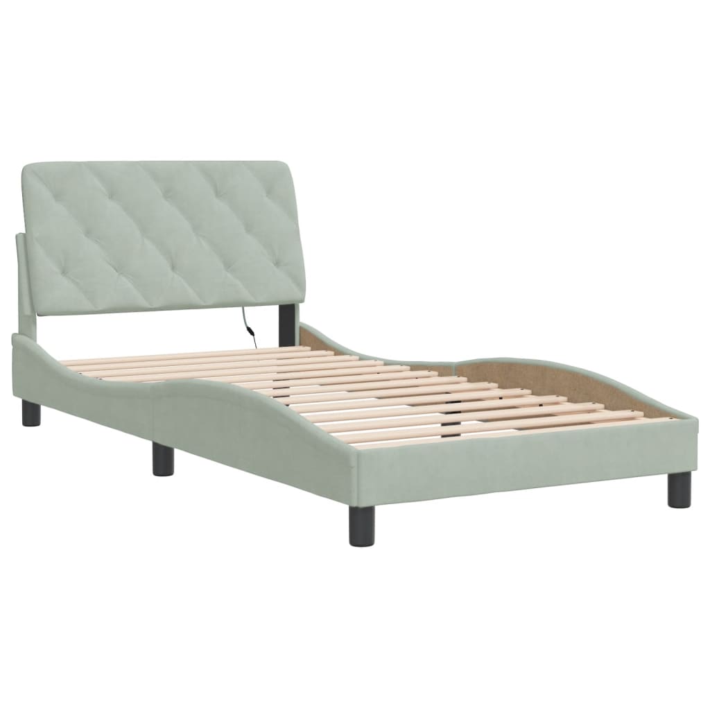 Cadre de lit avec LED sans matelas gris clair 100x200cm velours - XIOS