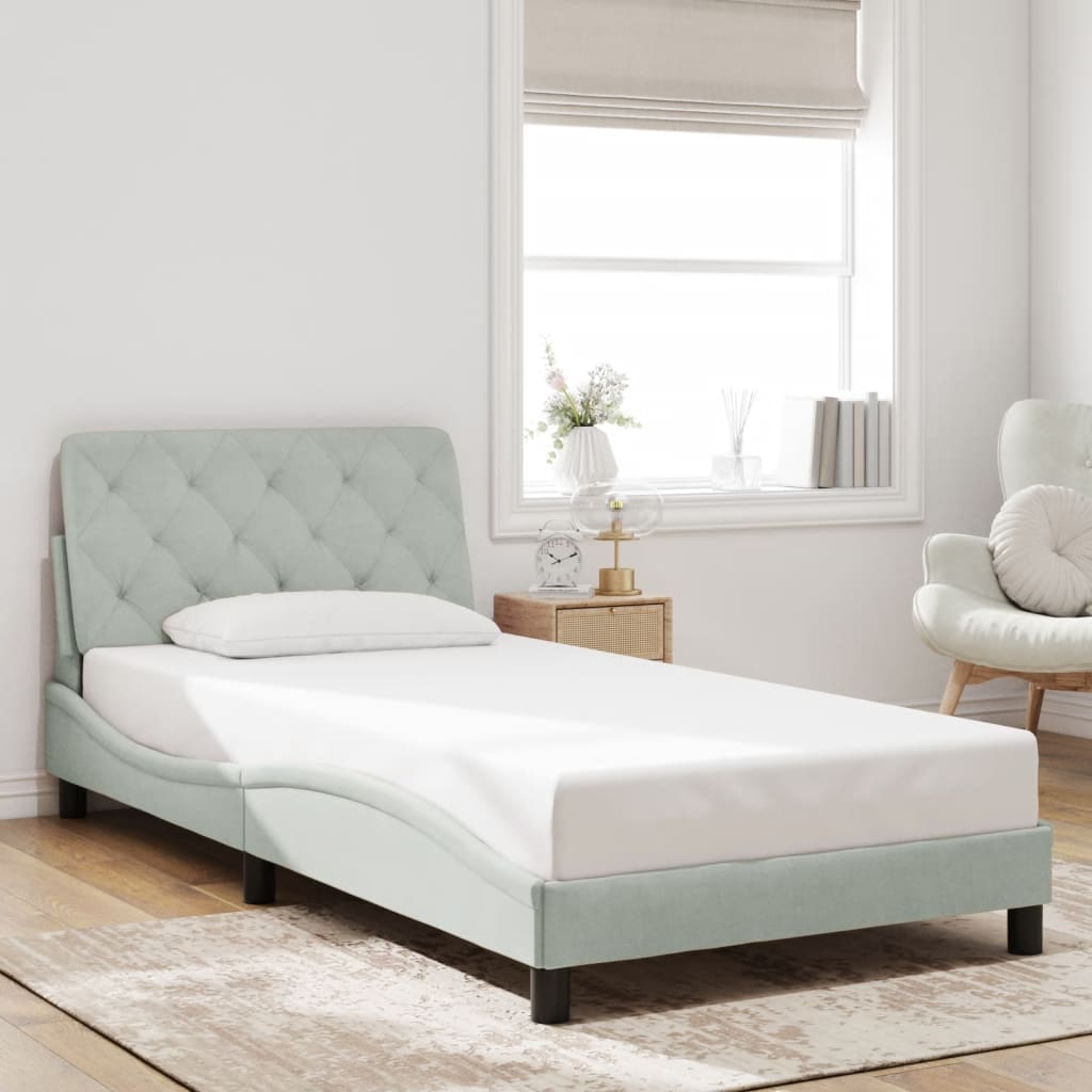 Cadre de lit avec LED sans matelas gris clair 100x200cm velours - XIOS