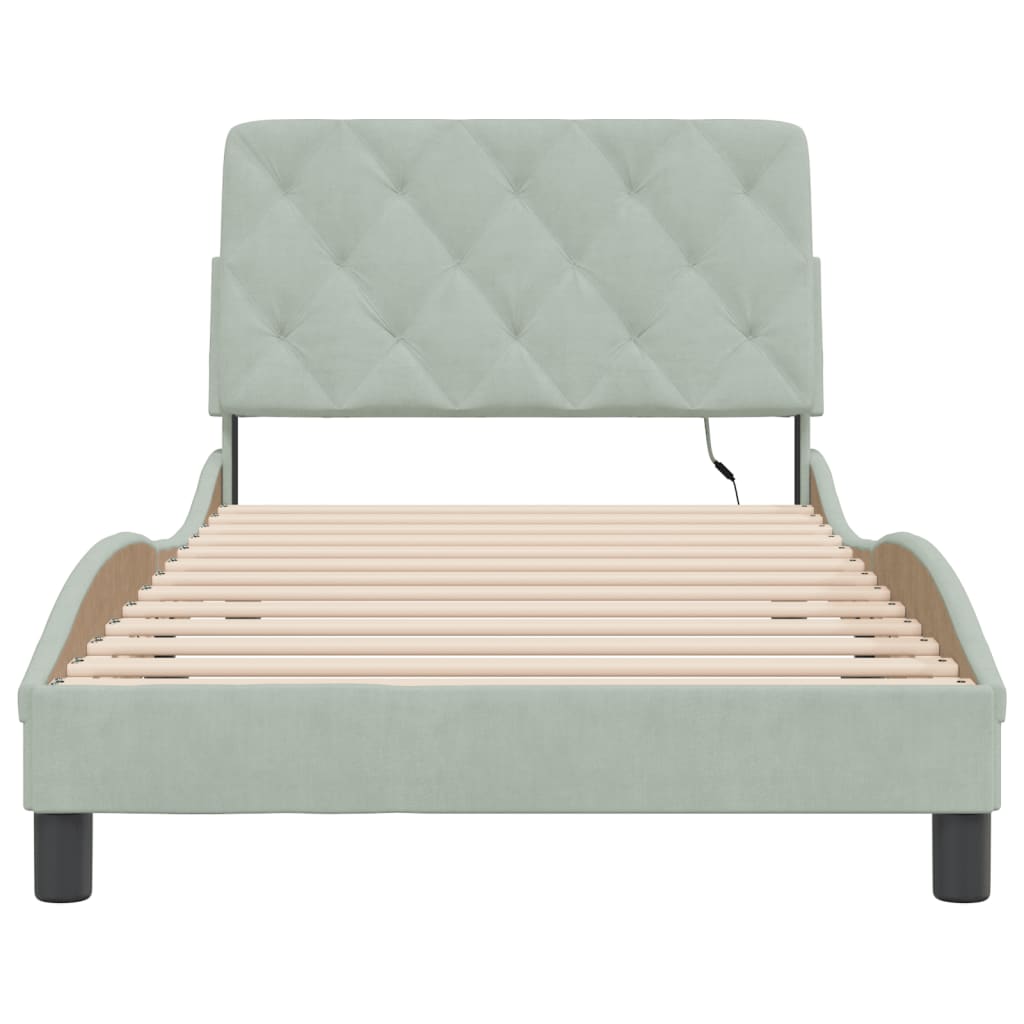 Cadre de lit avec LED sans matelas gris clair 100x200cm velours - XIOS