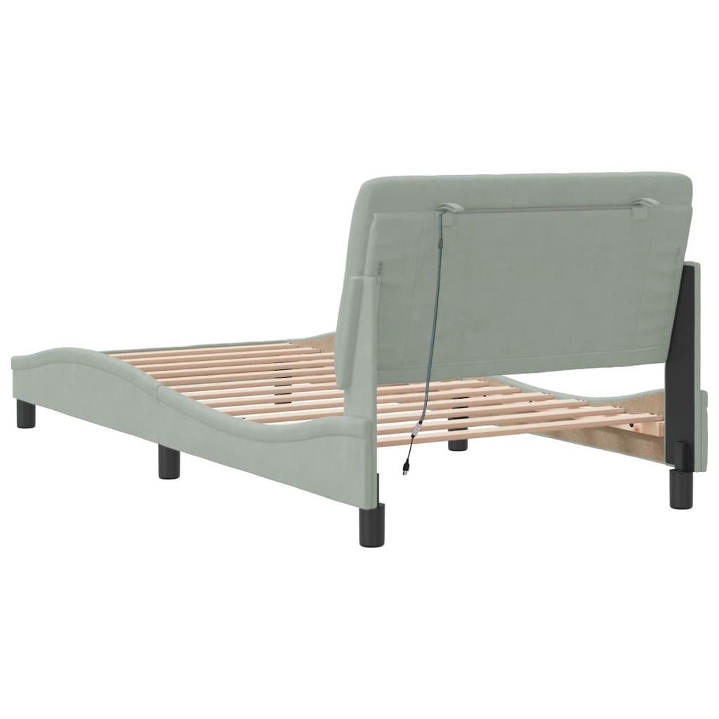 Cadre de lit avec LED sans matelas gris clair 100x200cm velours - XIOS