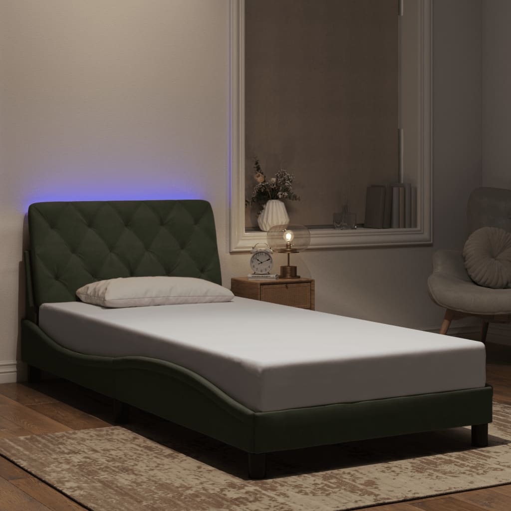 Cadre de lit avec LED sans matelas gris clair 100x200cm velours - XIOS