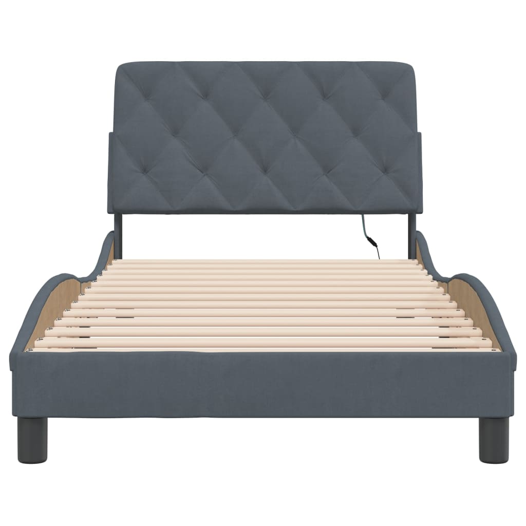 Cadre de lit avec LED sans matelas gris foncé 100x200cm velours - XIOS
