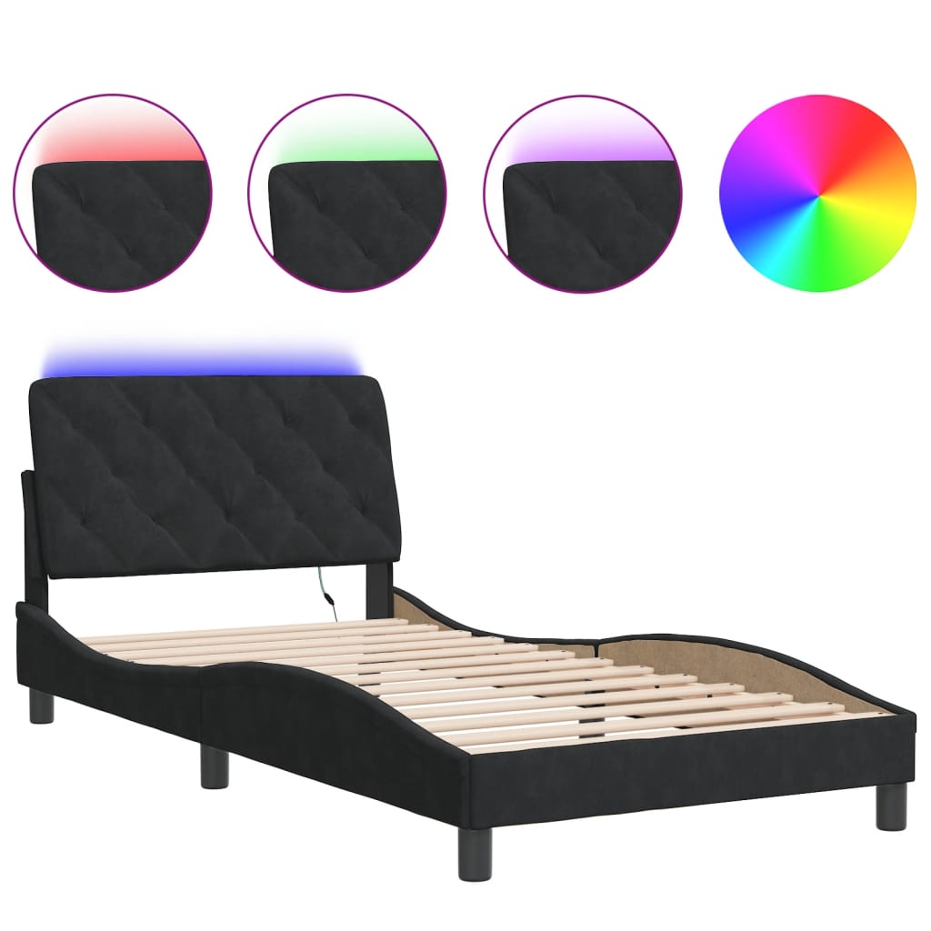 Cadre de lit avec LED sans matelas noir 100x200 cm velours - XIOS