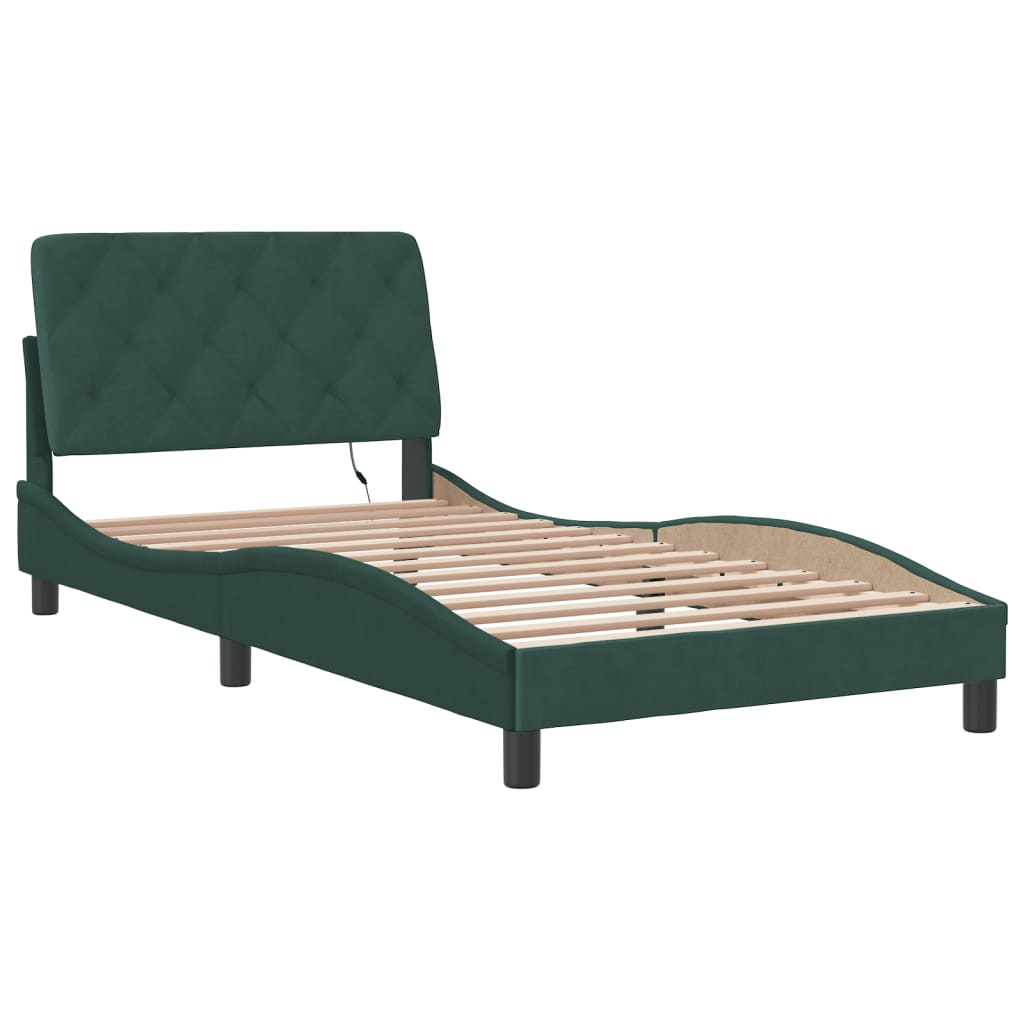 Cadre de lit avec LED sans matelas vert foncé 100x200cm velours - XIOS