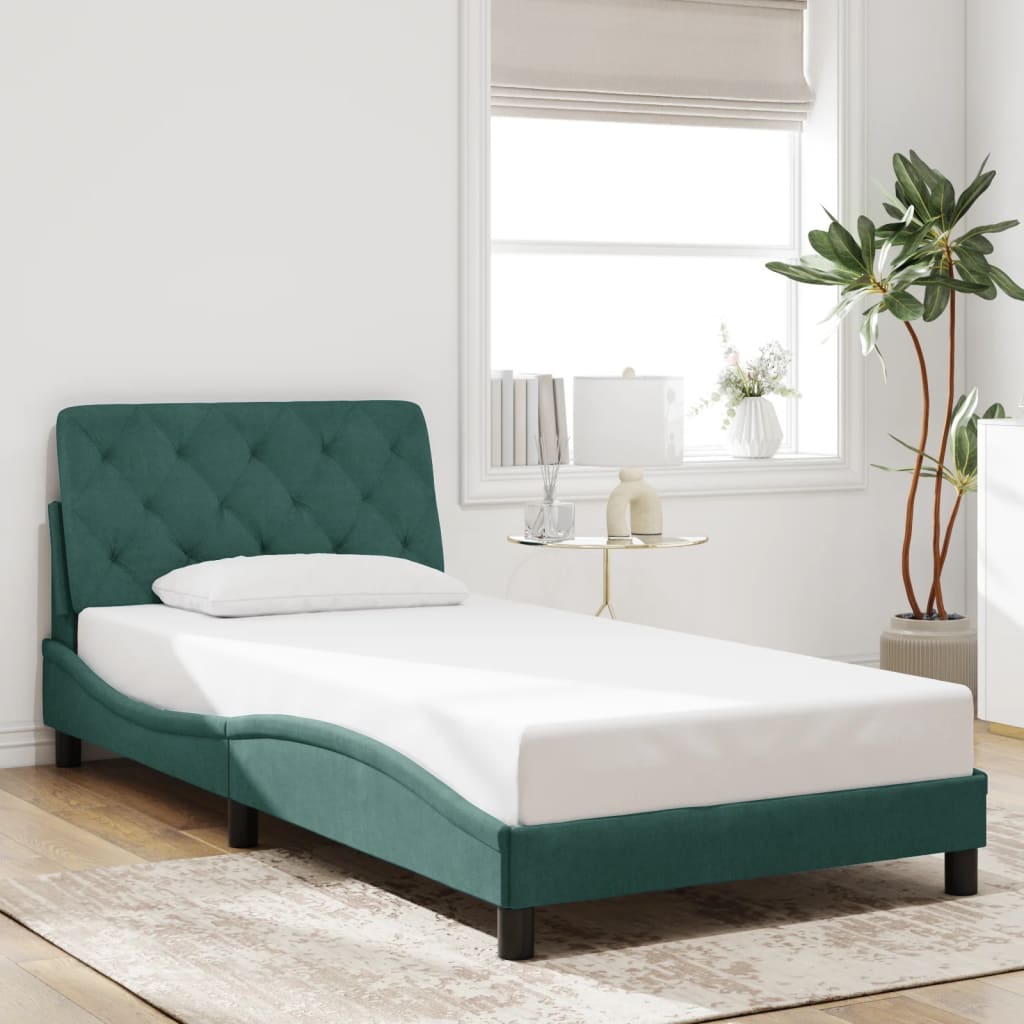 Cadre de lit avec LED sans matelas vert foncé 100x200cm velours - XIOS