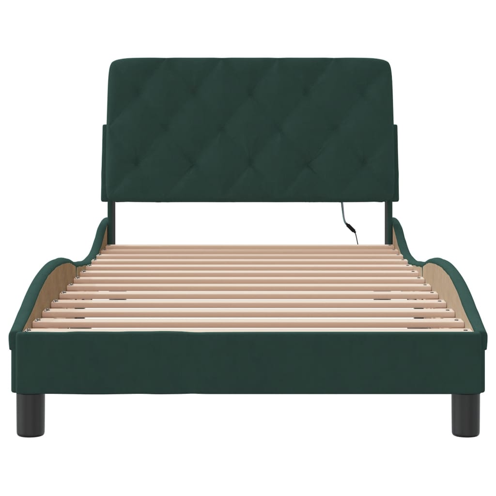 Cadre de lit avec LED sans matelas vert foncé 100x200cm velours - XIOS
