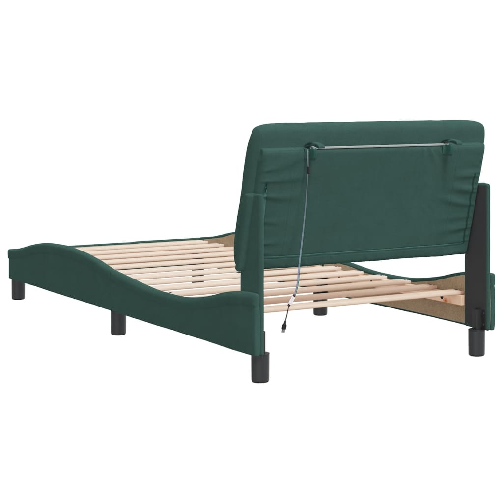 Cadre de lit avec LED sans matelas vert foncé 100x200cm velours - XIOS