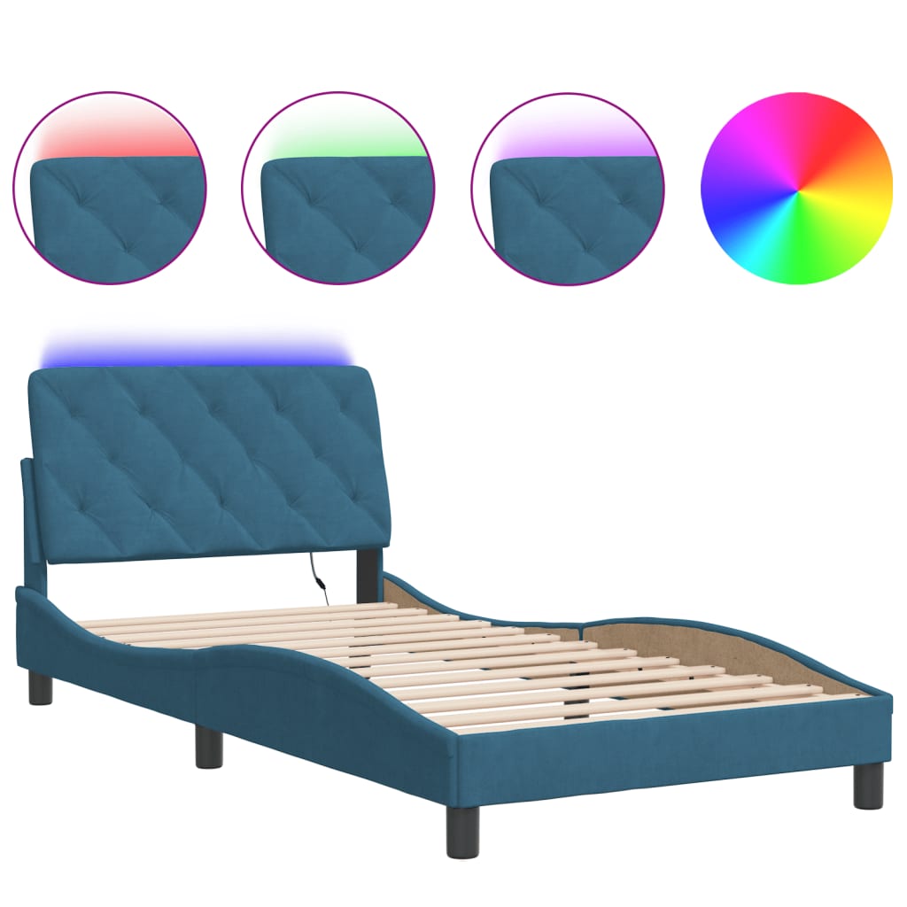Cadre de lit avec LED sans matelas bleu 100x200 cm velours - XIOS
