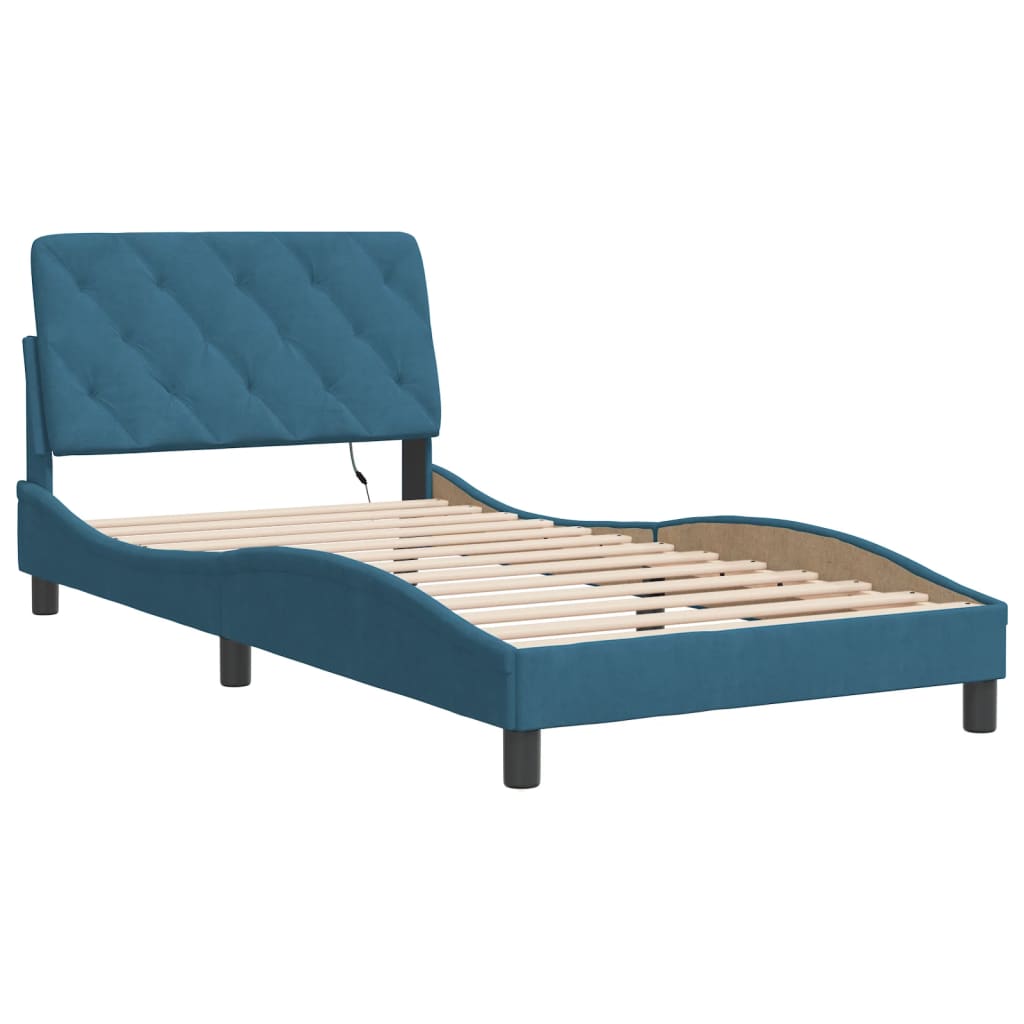 Cadre de lit avec LED sans matelas bleu 100x200 cm velours - XIOS