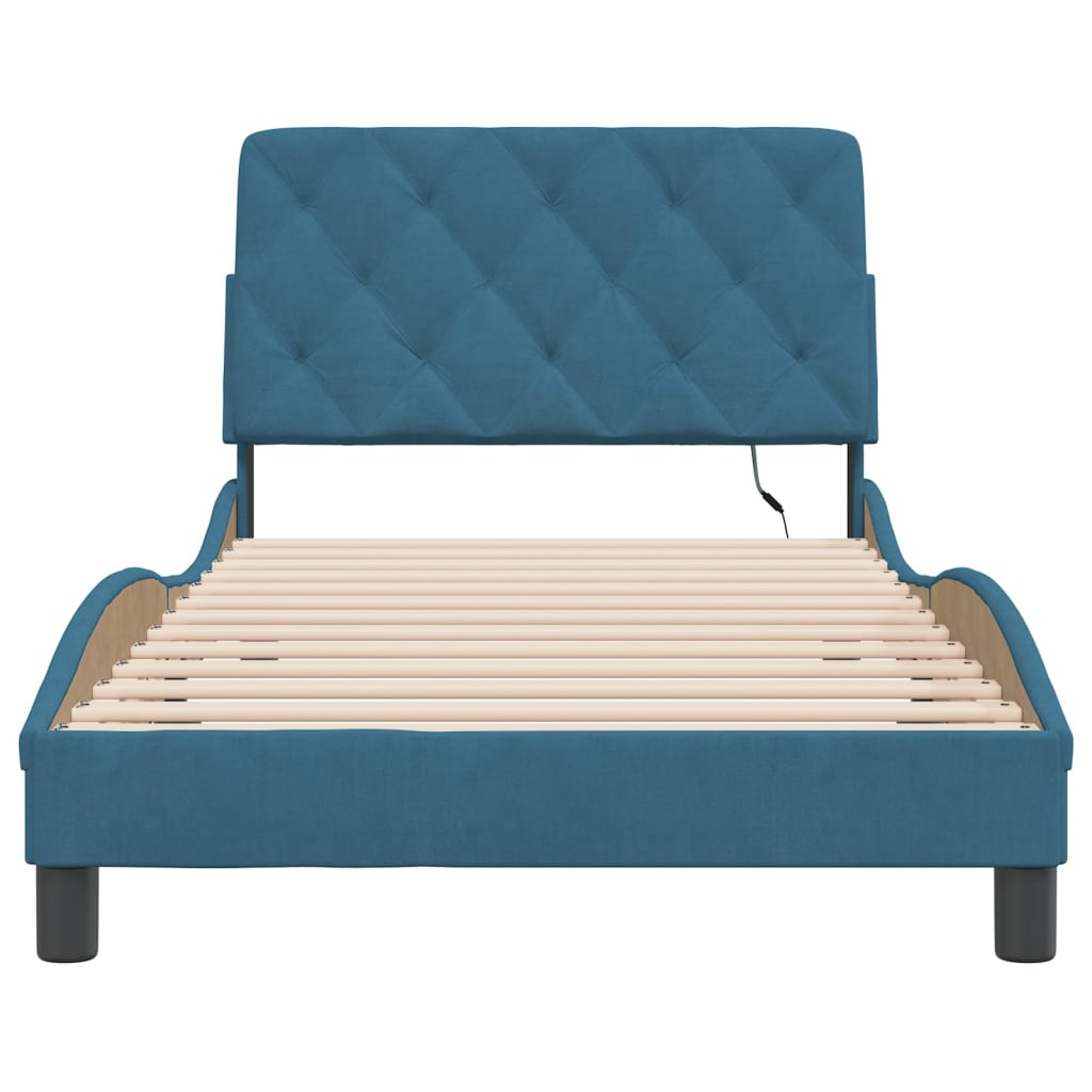 Cadre de lit avec LED sans matelas bleu 100x200 cm velours - XIOS