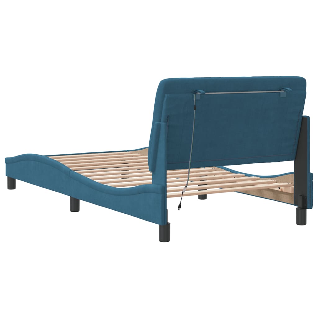 Cadre de lit avec LED sans matelas bleu 100x200 cm velours - XIOS