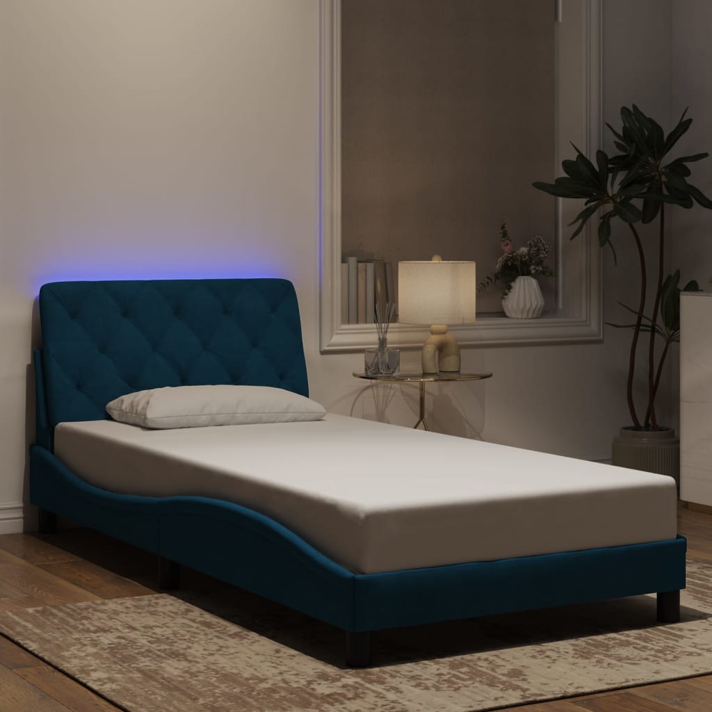 Cadre de lit avec LED sans matelas bleu 100x200 cm velours - XIOS