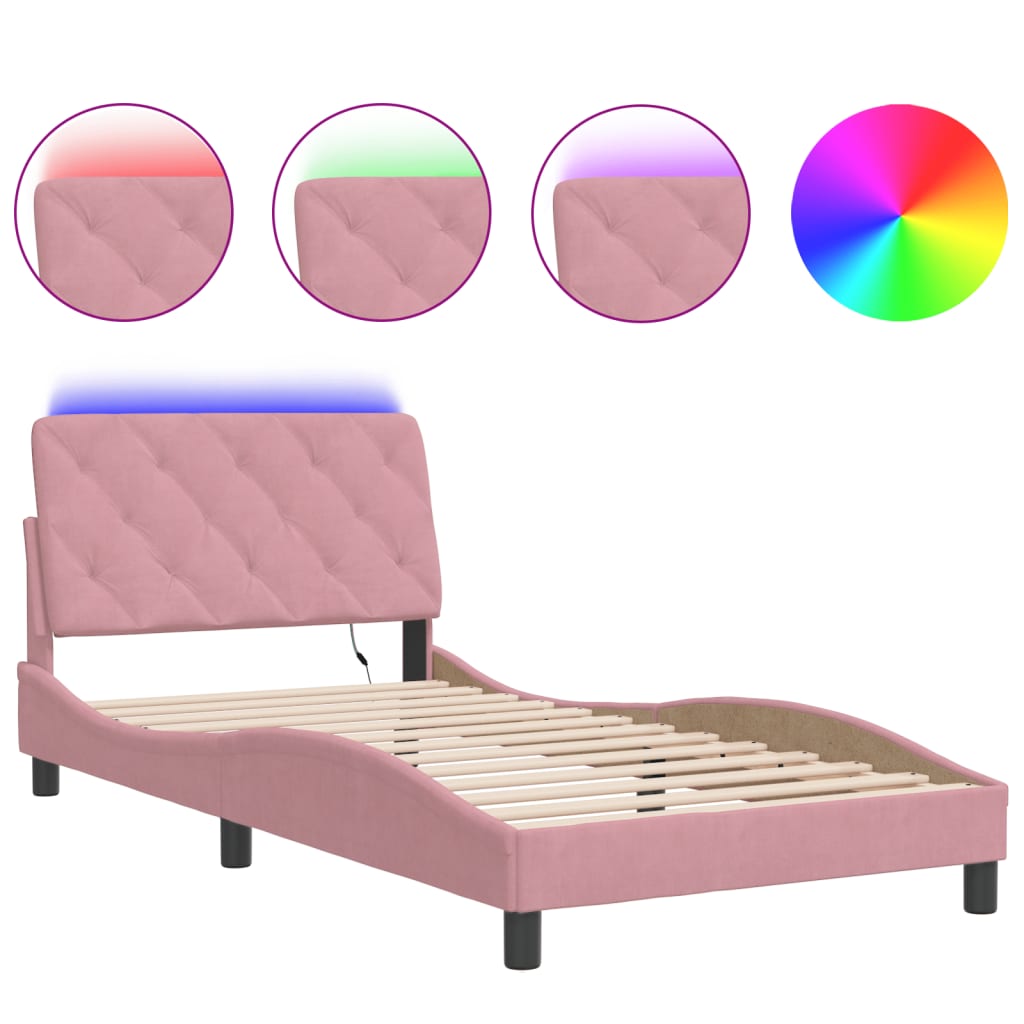Cadre de lit avec lumières LED rose 100x200 cm velours - XIOS