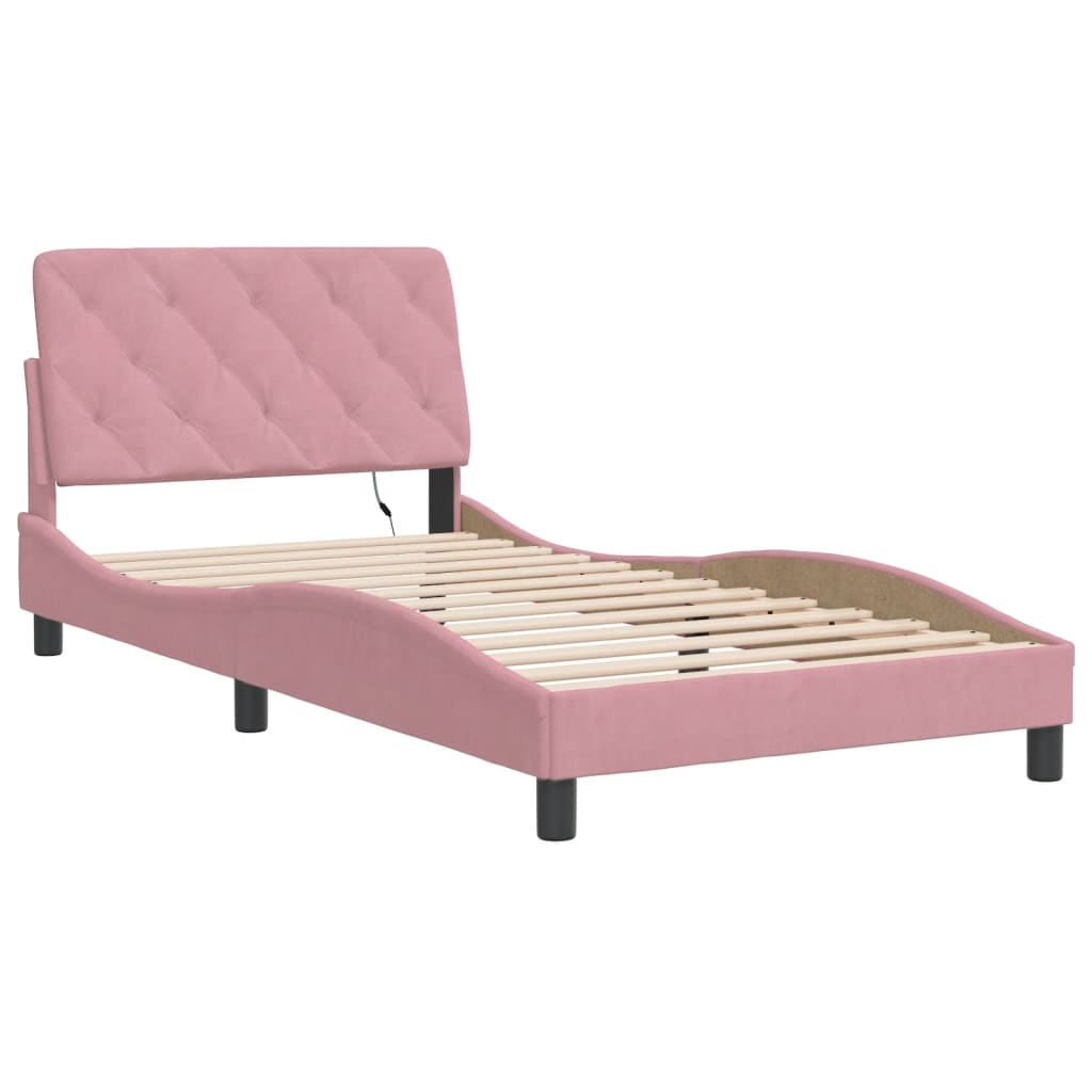 Cadre de lit avec lumières LED rose 100x200 cm velours - XIOS