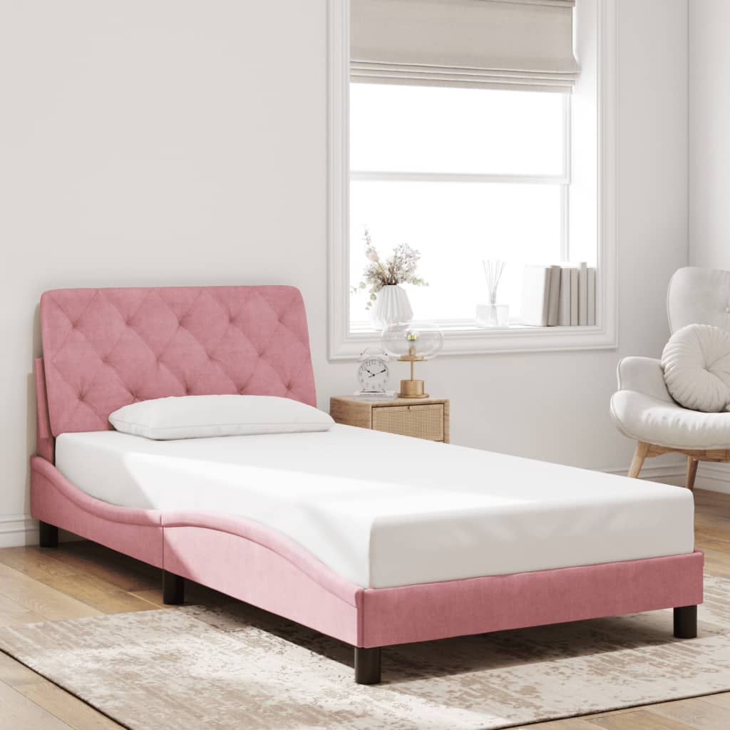 Cadre de lit avec lumières LED rose 100x200 cm velours - XIOS