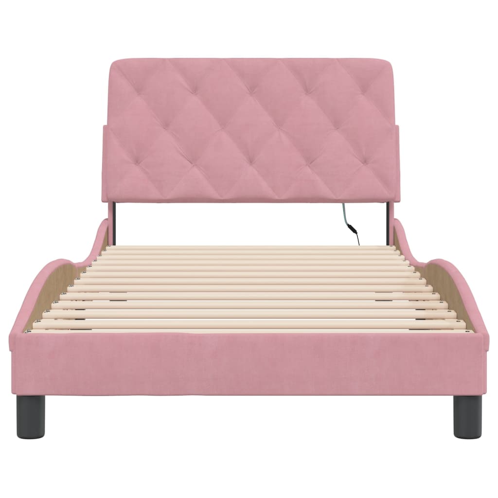 Cadre de lit avec lumières LED rose 100x200 cm velours - XIOS