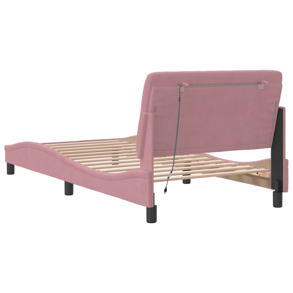 Cadre de lit avec lumières LED rose 100x200 cm velours - XIOS