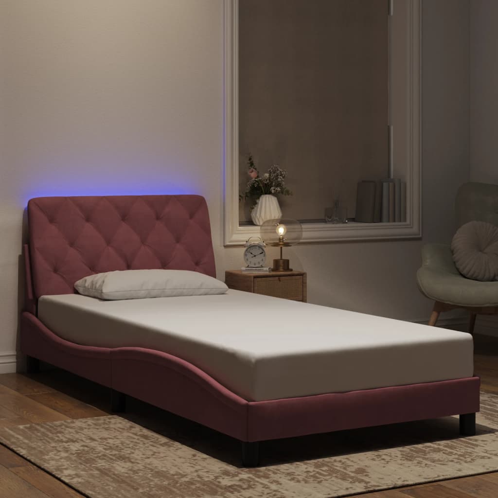 Cadre de lit avec lumières LED rose 100x200 cm velours - XIOS