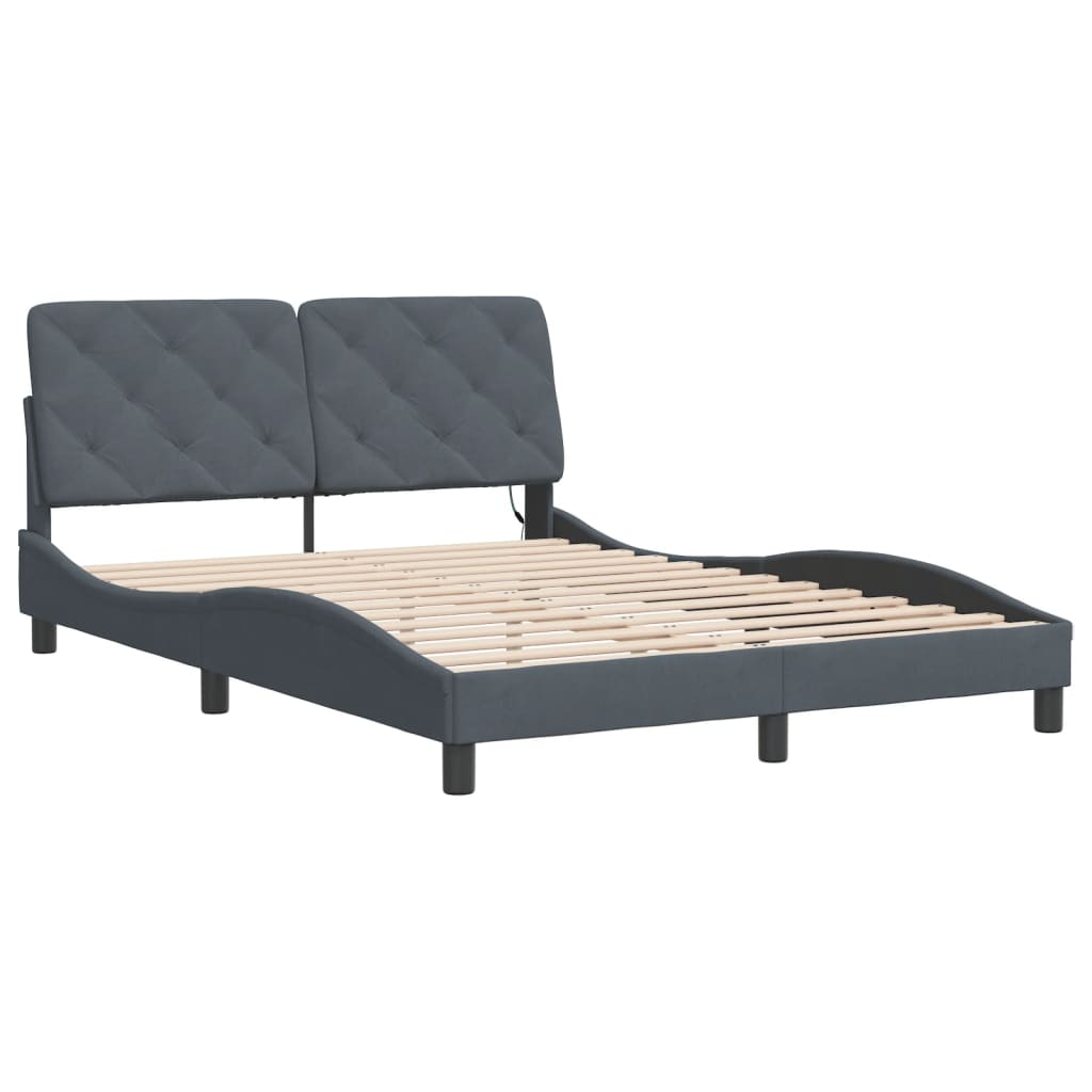 Cadre de lit avec LED sans matelas gris foncé 120x200cm velours - XIOS