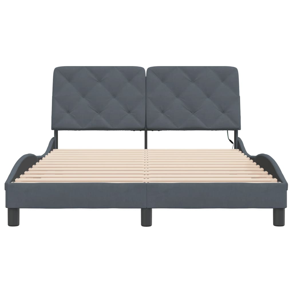 Cadre de lit avec LED sans matelas gris foncé 120x200cm velours - XIOS