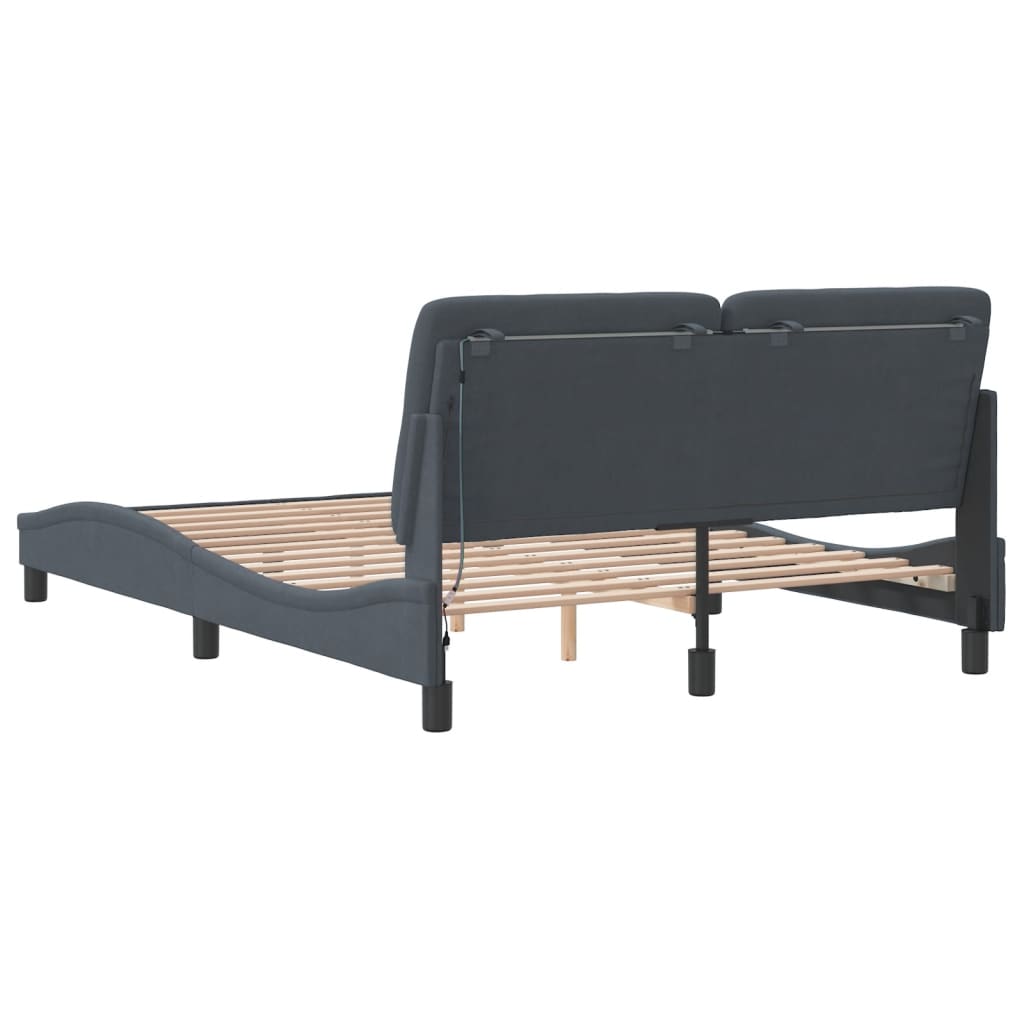 Cadre de lit avec LED sans matelas gris foncé 120x200cm velours - XIOS