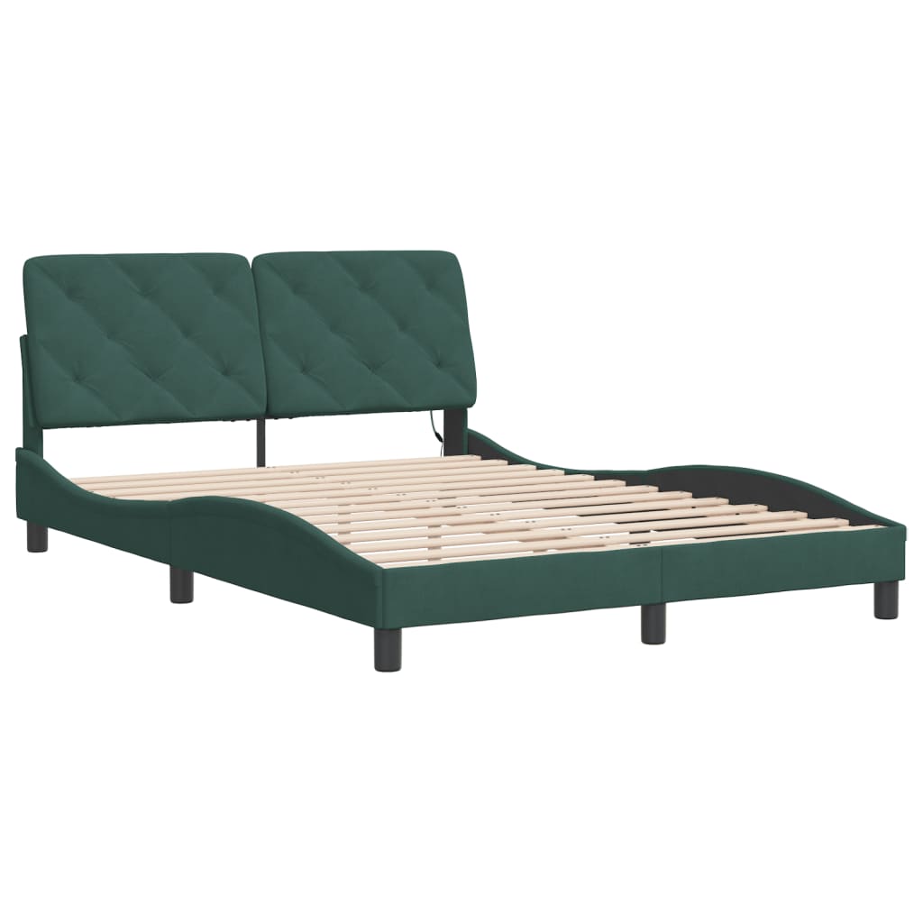 Cadre de lit avec LED sans matelas vert foncé 120x200cm velours - XIOS