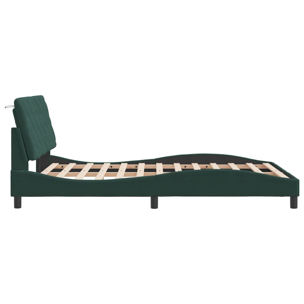 Cadre de lit avec LED sans matelas vert foncé 120x200cm velours - XIOS