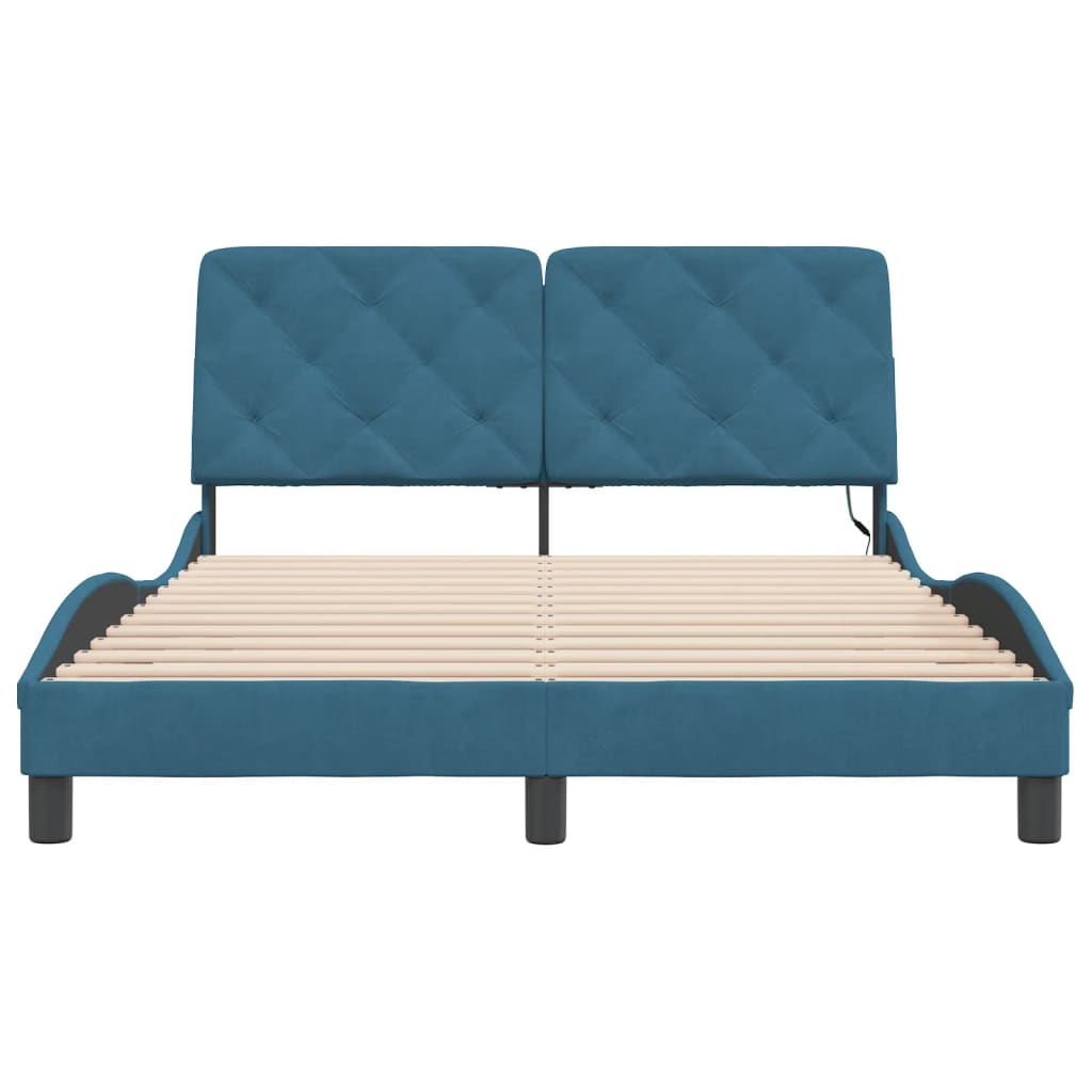 Cadre de lit avec LED sans matelas bleu 120x200 cm velours - XIOS