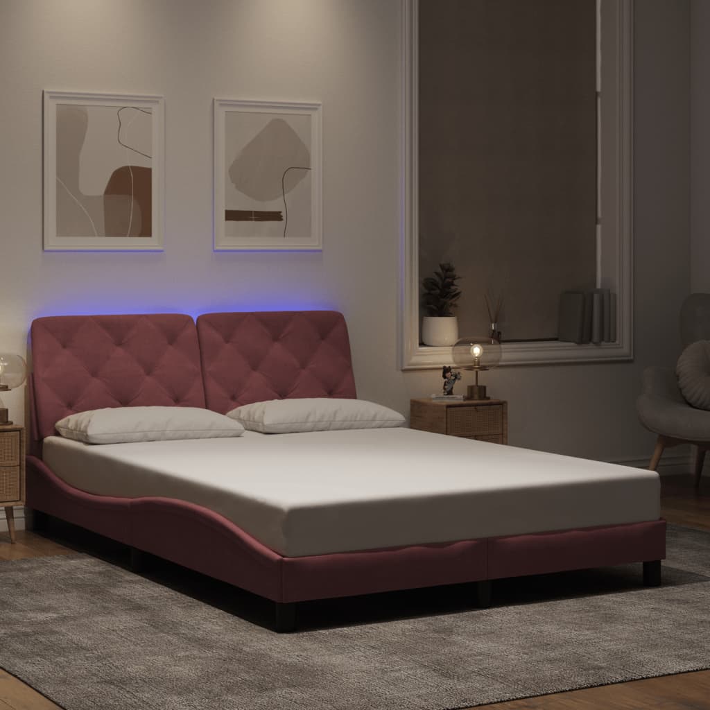 Cadre de lit avec lumières LED rose 120x200 cm velours - XIOS