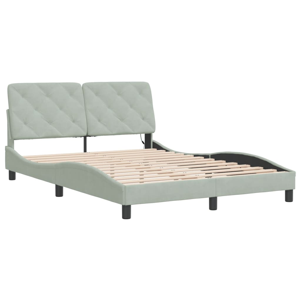 Cadre de lit avec LED sans matelas gris clair 140x190cm velours - XIOS