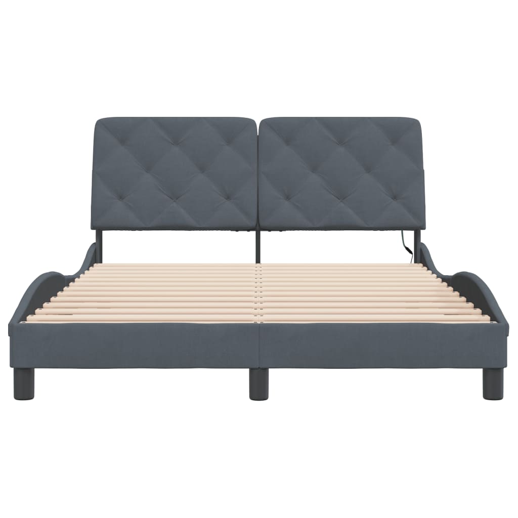 Cadre de lit avec LED sans matelas gris foncé 140x190cm velours - XIOS