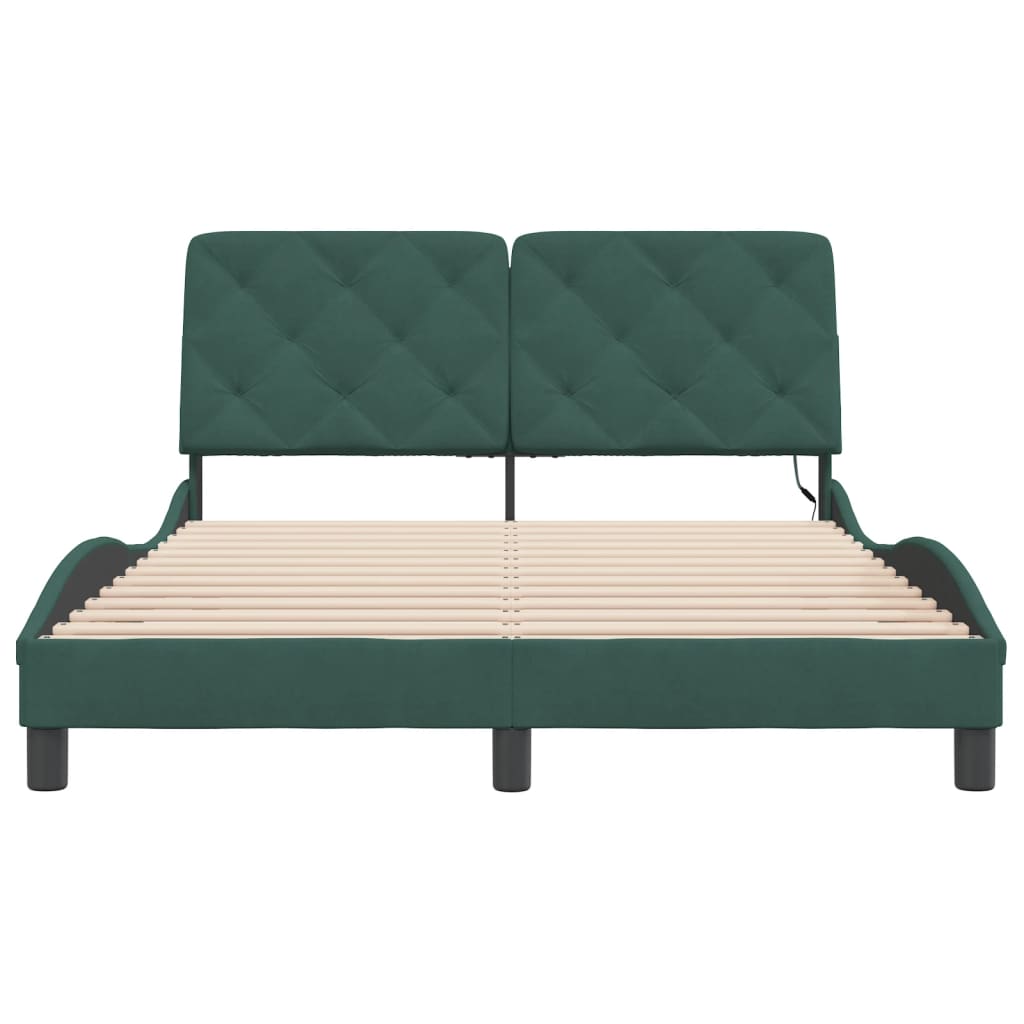 Cadre de lit avec lumières LED vert foncé 140x190 cm velours - XIOS