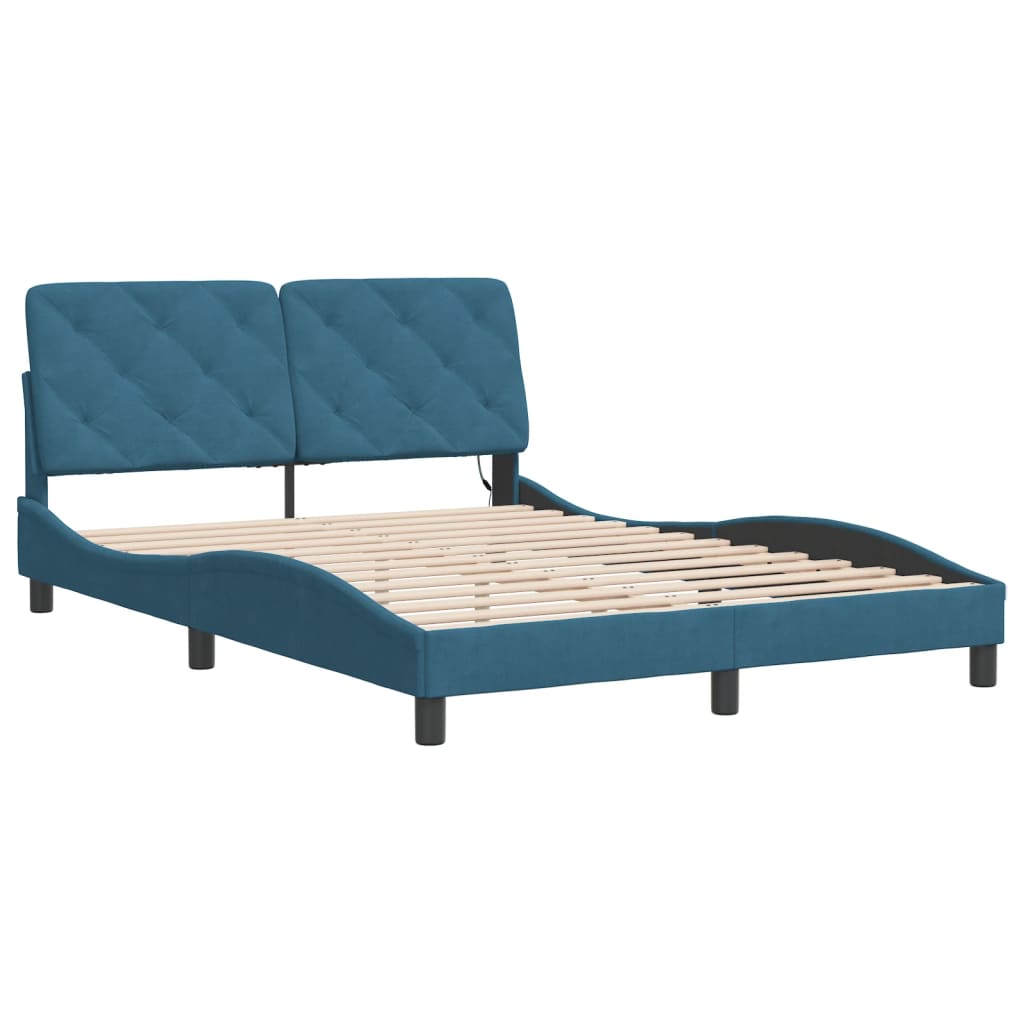 Cadre de lit avec LED sans matelas bleu 140x190 cm velours - XIOS
