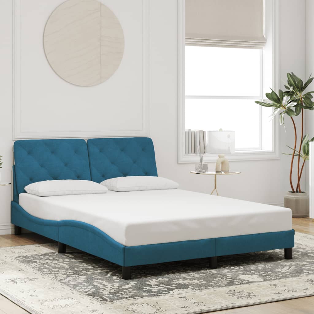 Cadre de lit avec LED sans matelas bleu 140x190 cm velours - XIOS
