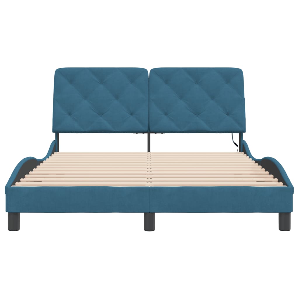 Cadre de lit avec LED sans matelas bleu 140x190 cm velours - XIOS