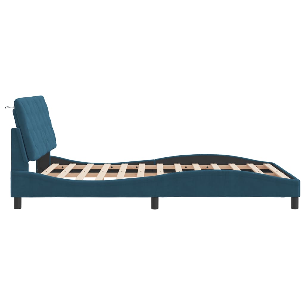 Cadre de lit avec LED sans matelas bleu 140x190 cm velours - XIOS