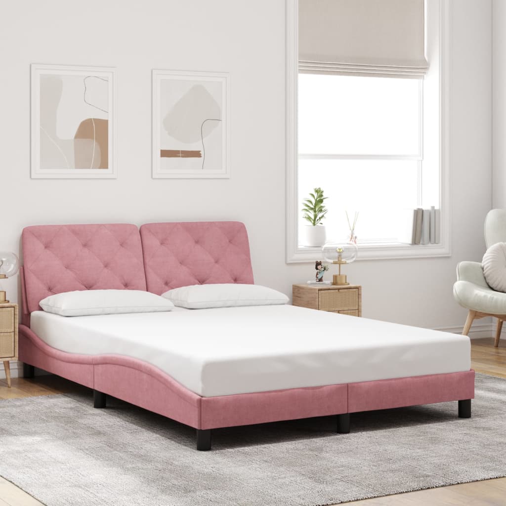 Cadre de lit avec LED sans matelas rose 140x190cm velours - XIOS