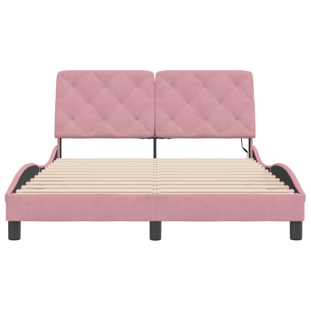 Cadre de lit avec LED sans matelas rose 140x190cm velours - XIOS