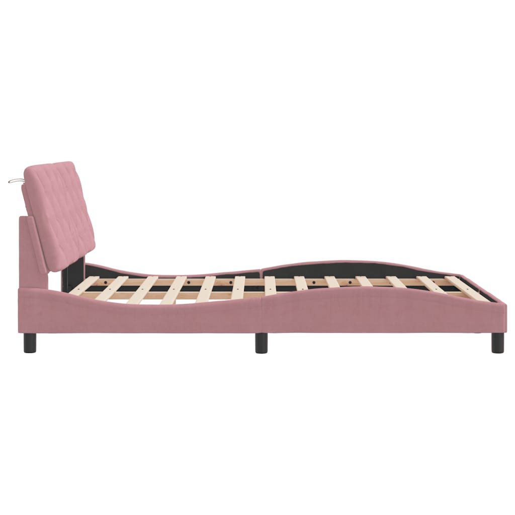 Cadre de lit avec LED sans matelas rose 140x190cm velours - XIOS