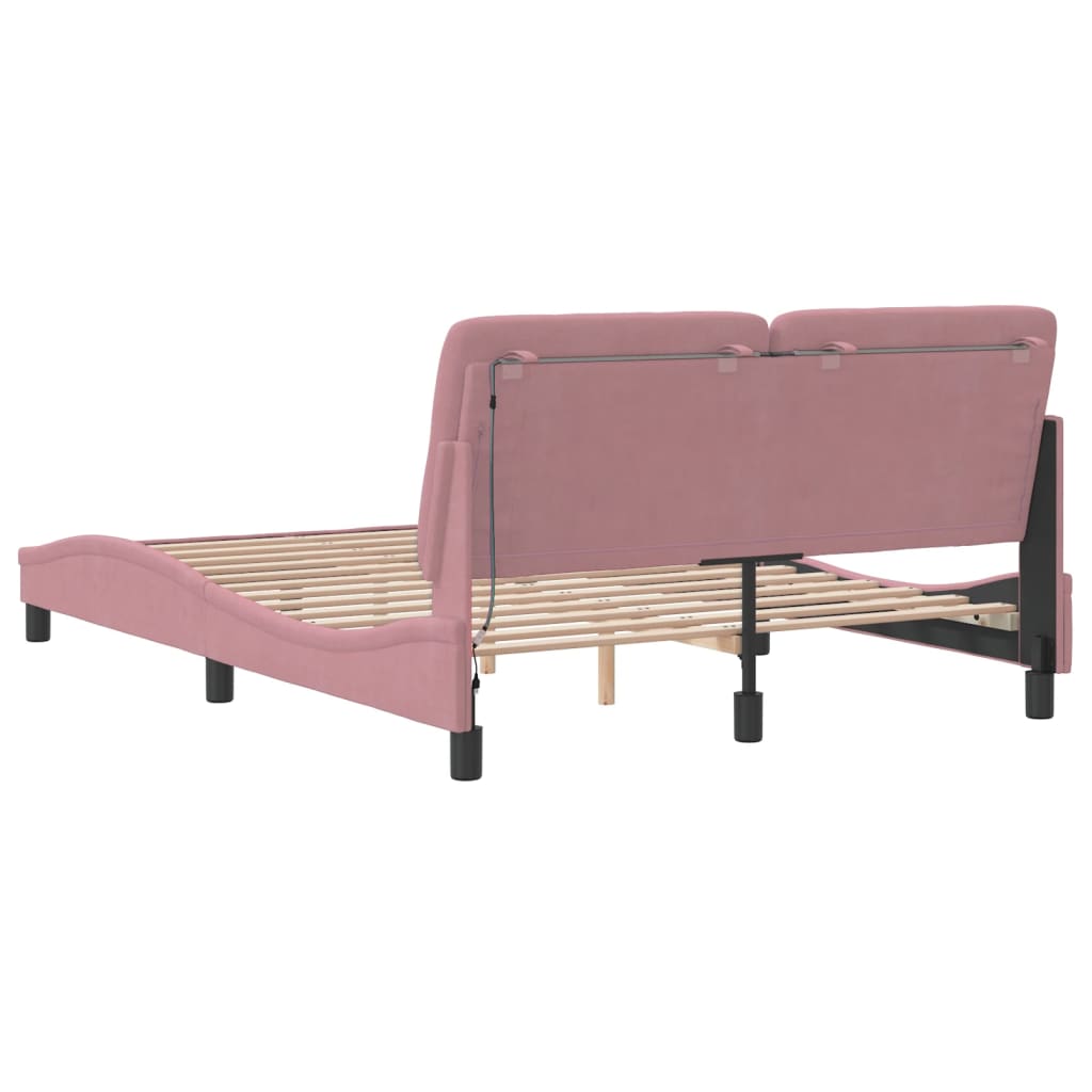 Cadre de lit avec LED sans matelas rose 140x190cm velours - XIOS
