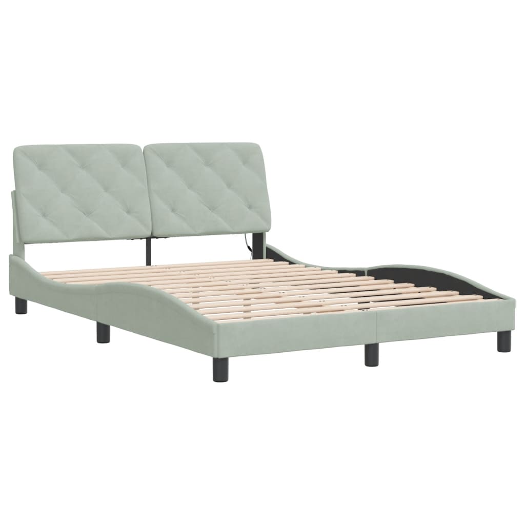 Cadre de lit avec LED sans matelas gris clair 140x200cm velours - XIOS