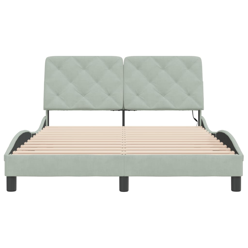 Cadre de lit avec LED sans matelas gris clair 140x200cm velours - XIOS