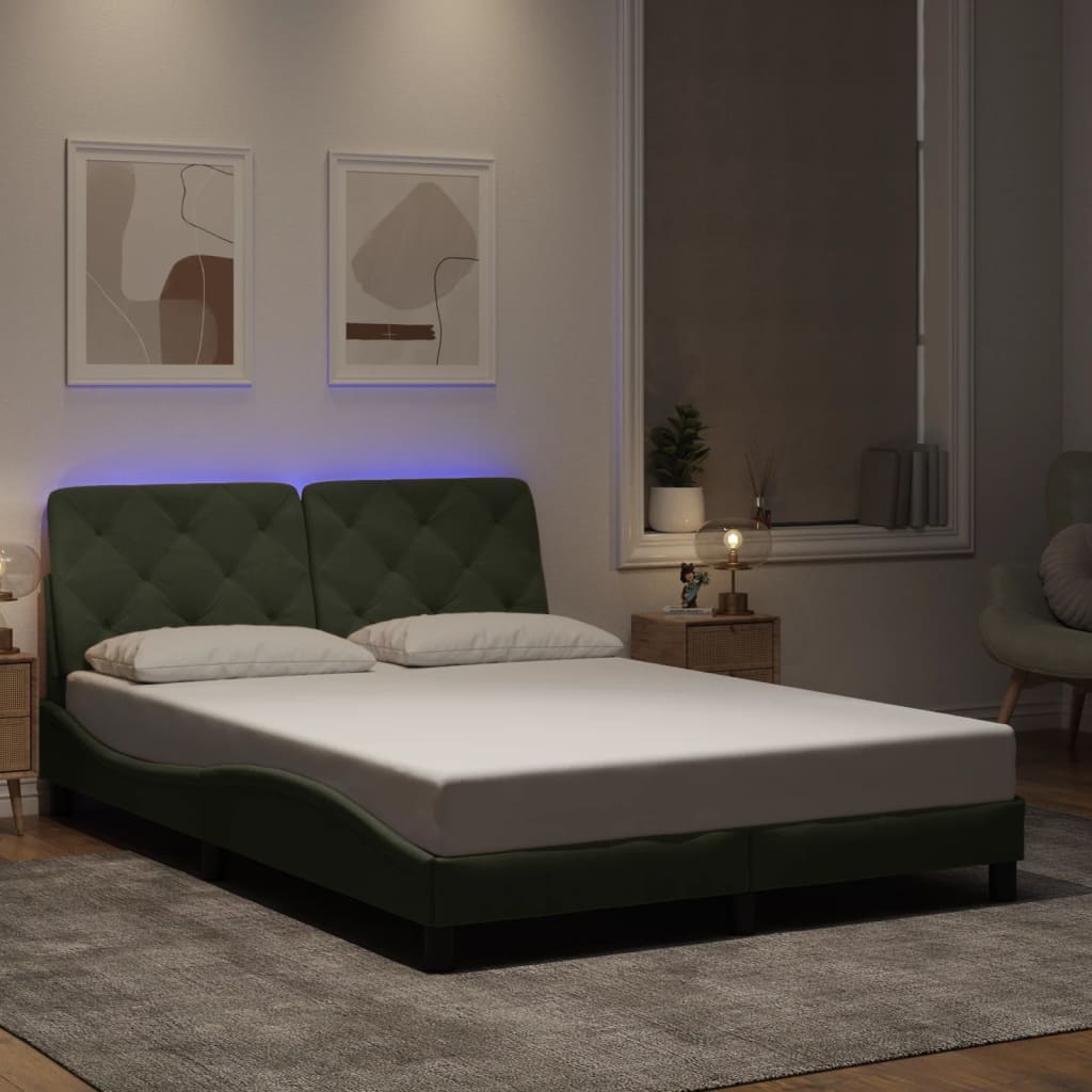 Cadre de lit avec LED sans matelas gris clair 140x200cm velours - XIOS